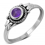 Ethnic Style Amethyst Genuine Stone Silver Ring, r501